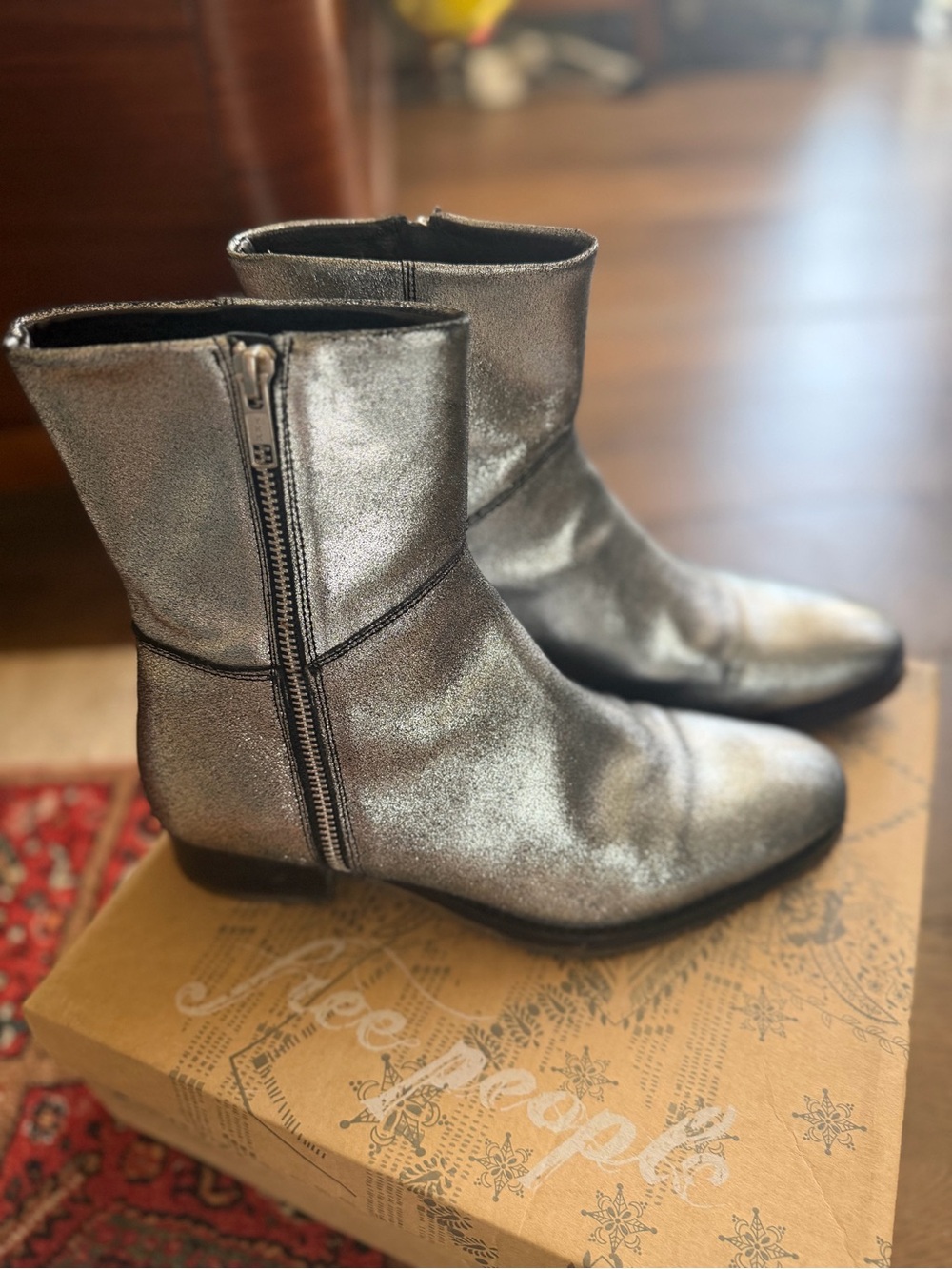 Free people Metallic Silver Women's Ankle Boots - Sleek Zip Design
